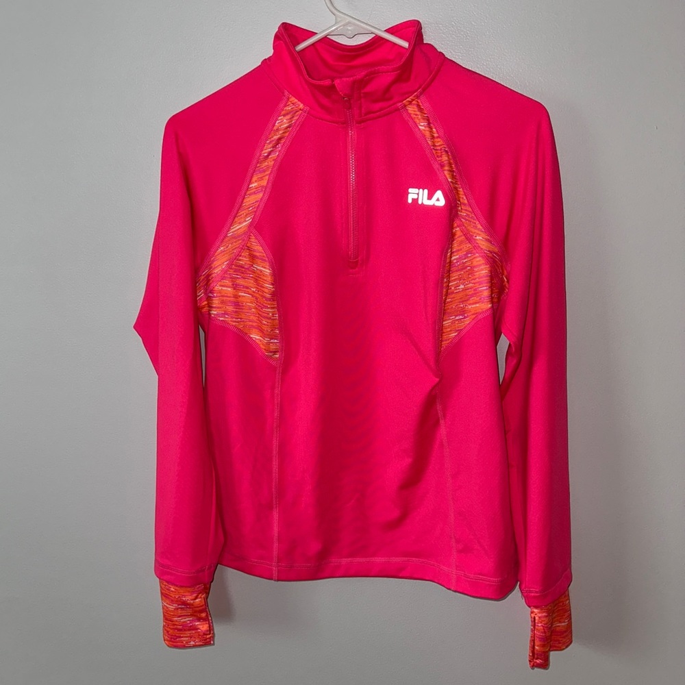 Bright Pink and Orange Fila Sport running long sleeve quarter zip size medium